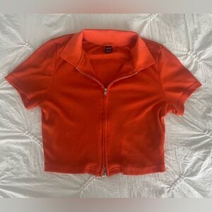 SHEIN orange collared zip up